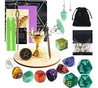 Soulnioi Witchcraft Supplies Set, Crystals Healing Stones Set with 7 Chakra Stones, Sage, Scepter, Star Coin, Sword, Grail, for Meditation Spiritual Healing, Starter Kit ( Green Dice), 21.0 count