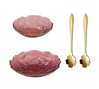 SoulnioiGlass Crystal Irregular Plates Set, Clear Serving Plates Dinner Plate Multipurpose Tray Snack Candy Decorative Plate with Sakura Coffee Spoon for Home Wedding Party- 14.4cm & 20.2cm