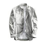 Soulona Men's Katana Japan Style Shirt, Premium Linen Cotton Blend, Tailored Fit, Long Sleeve(Light Gray,XXXL)