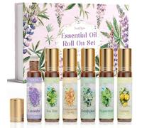 SoulOrigin Essential Oil Roll On Set, Fragrance Oil Set with Roller Ball for Skin for Outdoor and Household - Tea Tree, Frankincense Myrrh, Eucalyptus, Peppermint, Lavender