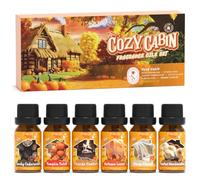 SoulOrigin Fall Cozy Cabin Essential Oils Set, Fragrance Oil for Diffuser, Use for Soap Candle Making-Smoky Cedar Wood, Roasted Marshmallows, Warm Flannel, Autumn Leaves, Pumpkin Patch