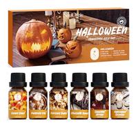 SoulOrigin Halloween Essential Oils Set, Fragrance Oil Set for Oil Diffusers, Soap Making Scents 6x10ml - Caramel Apples, Pumpkin Pie, Candy Corn, Halloween Cookies, Chocolate Bars, Popcorn Balls