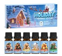 SoulOrigin Holiday Essential Oils Set, Fragrance Oil Set for Oil Diffusers, Scented Oils for Soap Candle Making 6x10ml - Vanilla Cinnamon Cookie, Orange & Clove, Gingerbread House, and Fir & Cedarwood