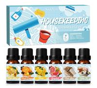 SoulOrigin Housekeeping Essential Oil Set, Fragrance Oil Set for Oil Diffusers, Scented Oils for Soap Candle Making 6x10ml - Fresh Lemon, Sweet Orange, White Tea, Fresh Linen, Freesia, and Grapefruit
