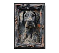 Soulpons Decorative Tin Sign Wall Art Great Dane Clay Art Framed for Danish Themed Interiors Great Dane Lovers and Large Dog Enthusiast Areas Rustproof Easy Install 12×16 Inches with Metal Frame