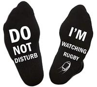 SoulQ Letter Printed Novelty Funny Sayings Knitted Crew Socks - DO NOT DISTURB,I'M WATCHING RUGBY, Black, L