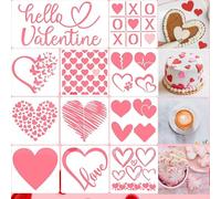SoulQool 11 Pcs Valentine's Day Baking Stencils for Cookies,Bread,Pie,Coffee,Biscuit,Cake,Heart Shape,Love,Butterfly,Letters Templates for Painting on Wood,Home Decor,DIY Drawing Crafts Art