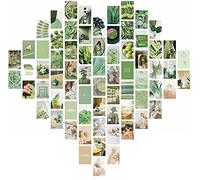 SoulQool 70Pcs Wall Collage Kit Aesthetic Pictures Wall Decor Sage Green Botanical Plant Photo Double-Sided Printed Dorm Room Bedroom Decoration Photos Neon Boho Wall Art Posters (Green Khaki)