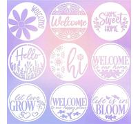 SoulQool 9 Pcs Welcome Stencils for Painting on Wood, 12IN Round Stencils for Painting on Wood,Large Stencils for Crafts Reusable Drawing Templates for Door Hanger, Porch Wood Sign, Welcome Mat