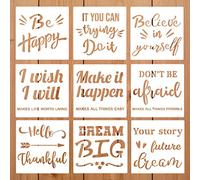 SoulQool 9Pcs Motivational Drawing Painting Template Craft Inspirational Quote Stencil Set, 7.9IN Reusable Word Stencils Templates for Painting on Wood Floors Window Furniture Wall Decor