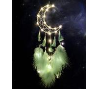 SoulQool Dream Catcher with LED Lights Handmade Feather Moon Tassel Dreamcatcher Wall Hanging Ornament Home Decor for Kids Girls Adults Bedroom Birthday Gift (Green)
