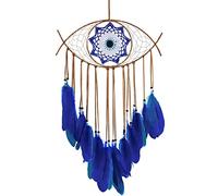 SoulQool Evil Eye Dream Catcher,Good Luck Charm Dream Catcher,Handmade Boho Crochet Dream Catcher with Feathers Beads for Home Wall Art,Hanging Ornament Bedroom Decoration Craft Gift (Blue)