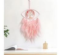 SoulQool Evil Eye Dream Catchers with Lights Pink Tree of Life Wall Hanging Decorations Wall Decor Bedroom Home Blessing Craft Good Luck Christmas Gift (Without Lights)