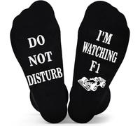 SoulQool Funny Racing Socks,DO NOT DISTURB I'M WATCHING F1 Novelty Socks Letter Printed Non-slip Socks for Racing Fan Birthday Present (Black-F1)