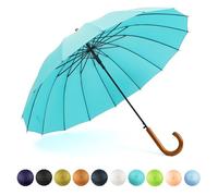 SoulRain 16 Ribs 48" Stick Umbrella Auto Open Solid Color Fashionable and Simple，Arc Classic Wood Handle，Windproof Unbreakable Stick Rain Umbrella (Mint)