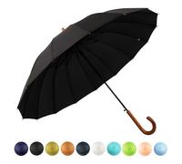 SoulRain 16 Ribs 48" Stick Umbrella Auto Open Solid Color Fashionable and Simple，Arc Classic Wood Handle，Windproof Unbreakable Stick Rain Umbrella (Black)