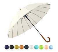 SoulRain 16 Ribs 48" Stick Umbrella Auto Open Solid Color Fashionable and Simple，Arc Classic Wood Handle，Windproof Unbreakable Stick Rain Umbrella (Cream)