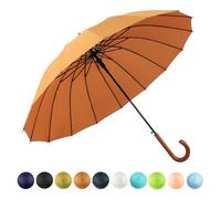 SoulRain 16 Ribs 48" Stick Umbrella Auto Open Solid Color Fashionable and Simple，Arc Classic Wood Handle，Windproof Unbreakable Stick Rain Umbrella (Orange)