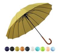 SoulRain 16 Ribs 48" Stick Umbrella Auto Open Solid Color Fashionable and Simple，Arc Classic Wood Handle，Windproof Unbreakable Stick Rain Umbrella (Matcha Green)