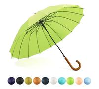 SoulRain 16 Ribs 48" Stick Umbrella Auto Open Solid Color Fashionable and Simple，Arc Classic Wood Handle，Windproof Unbreakable Stick Rain Umbrella (Lime)