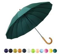 SoulRain 16 Ribs 48" Stick Umbrella Auto Open Solid Color Fashionable and Simple，Arc Classic Wood Handle，Windproof Unbreakable Stick Rain Umbrella (Dark Green)