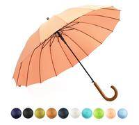 SoulRain 16 Ribs 48" Stick Umbrella Auto Open Solid Color Fashionable and Simple，Arc Classic Wood Handle，Windproof Unbreakable Stick Rain Umbrella (Peach)