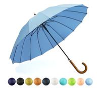 SoulRain 16 Ribs 48" Stick Umbrella Auto Open Solid Color Fashionable and Simple，Arc Classic Wood Handle，Windproof Unbreakable Stick Rain Umbrella (Sora)