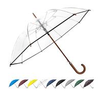 SoulRain 48" Clear umbrella dome windproof strong，heavy duty Golf Umbrellas-Large Transparent for Rain,Automatic Open for Women & Mens,big Vintage Stick Cane Umbrella with Wooden Handle uk(Clear)