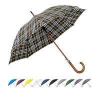 SoulRain 48" Large Umbrella -Windproof Stick Umbrellas for Rain, Automatic Open, Vintage Cane big Umbrella with Classic Wooden Handle,Open for 2 Persons adult,for Women & Men(Green Yellow plaid)