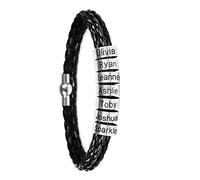 SOULSIS Mens Personalized Black Braid Leather Bracelets with 6 Names Engraved in Custom Beads Custom ID Bracelet for Men
