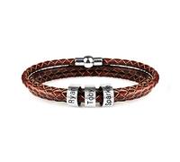 SOULSIS Mens Personalized Black Braid Leather Bracelets with 6 Names Engraved in Custom Beads Custom ID Bracelet for Men