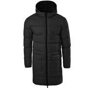 SoulStar Men's Long Coat Padded Longline Hooded Coat Winter Warm Zip Up Cosy Long Jacket Black 2XL