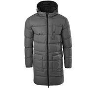 SoulStar Men's Long Coat Padded Longline Hooded Coat Winter Warm Zip Up Cosy Long Jacket Charcoal M
