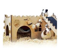 SoulThink Large Guinea Pig Hideout & House - Easy to Assemble Wooden Castle with Hammock, Ramp and Toys Accessories, Suitable for Hamsters and Chinchilla