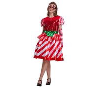Soulty 5 Pieces Christmas Costumes for Women Candy Cane Costume Adult Funny Red and White Striped Dress for Xmas Holiday 3XL