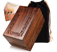 SOULURNS Authentic Rosewood Cremation Urns For Human Ashes - Extra Large Border Engraved Memorial Wooden Cremation Urn for Human Ashes - Hand Carved in Authentic Rosewood - Wood Casket