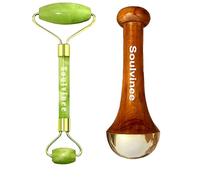 Soulvinee Kansa Wand face Detox Bronze Wand Body and Foot Massager With Wooden Handle For Detoxification Jade Roller Face Massager For Women Men 100% Natural Jade Stone Facial Roller Massage