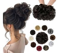Soulwigger Messy Bun Hair Piece Wavy Curly Fluffy Donut Thick Updo Elegant Chignon Hairpiece for Women and Girls Dark Brown 40g