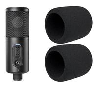 SOULWIT 2Pcs Microphones Pop Filter for Audio-Technica ATH ATR2500X-USB Cardioid Condenser, Protective Mic Cover Windscreen Foam - Black