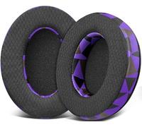 SOULWIT Mesh Fabric Replacement Earpads Cushions for HyperX Cloud 1/2/3/Pro/Core/Flight/Flight S/Stinger/Stinger S, CloudX Stinger/Stinger Core/Flight Headset - Purple Black