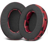SOULWIT Mesh Fabric Replacement Earpads Cushions for HyperX Cloud 1/2/3/Pro/Core/Flight/Flight S/Stinger/Stinger S, CloudX Stinger/Stinger Core/Flight Headset - Red Storm