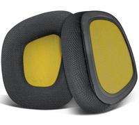 SOULWIT Mesh Fabric Replacement Earpads for Corsair Void/Void v2/Void Pro/Void Elite/Surround Wired & Wireless RGB USB Gaming Headsets, Ear Pads Cushions with Noise Isolation Foam - Black(Yellow Mesh)
