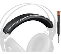 SOULWIT Protein Leather Headband Cover for HyperX Cloud Revolver/Revolver S, HX-HSCR-GM Cloud Revolver Gaming Headsets, Replacement Headstrap Pad Repair Part - Black(White Line)