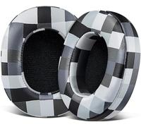 SOULWIT Replacement Earpads for Skullcandy Hesh 3/ANC/Evo & Crusher Wireless/540/ANC/Evo & Venue ANC Over-Ear Headphones, Ear Pads Cushions with Protein Leather, Noise Isolation Foam-Black&Gray Grid