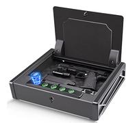 SOULYI Biometric Fingerprint Gun Safe for 3 Pistols Safe DOJ Certified with 3 Quick Access Handgun Safe,Digital Keypad Frosted Black Bedside Firearm Safety Car Safe Hardened Steel Lock Box