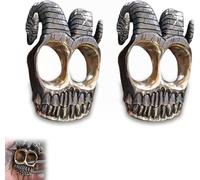 Soumiey Handmade Ram Horn Skull Knuckles, Metal Skull Knuckles with Ram Horns, Vintage Ram Horn Punk Finger Skeleton Ring, Accessory for Motorcycle Party and Goth Culture Enthusiasts, Metallic copper,