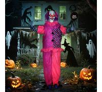 Outsunny 5.7ft/175 cm Life Size Halloween Animated Clown & Balloon with Red Light Up Eyes, Sound Activated Moving Body, Scary Clown Halloween Decorations, Battery Operated, Indoor Party Props