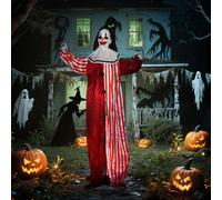 Sound Activated Halloween Animatronics Clown with Red Light Up Eyes Outsunny Red One Size