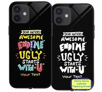 Sound Activated Multi Colour Flashing LED Lights + Glow in the Dark phone case for iPhone 12 | Personalised Phone Cases | Toughened Glass back panel with shockproof TPU Rims-Awesome-Ugly