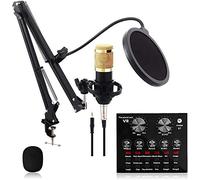 Sound Card And BM-800 Microphone Combo Kit, Low Noise, Enhanced Sound Processing,DSP Processing System,Condenser Microphone And Adjustable Suspension Scissor Arm Stand for Recording&Broadcasting